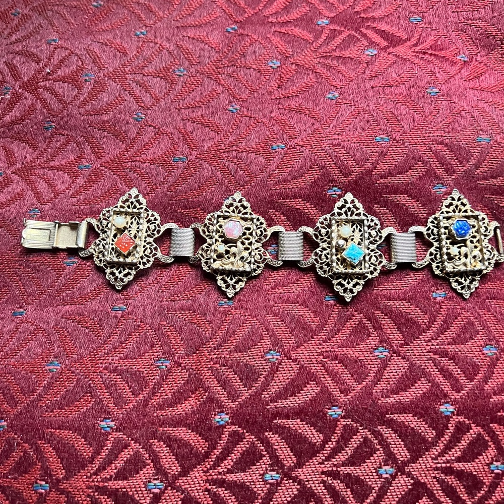 Vintage Filigree Semi Precious Stone Bracelet